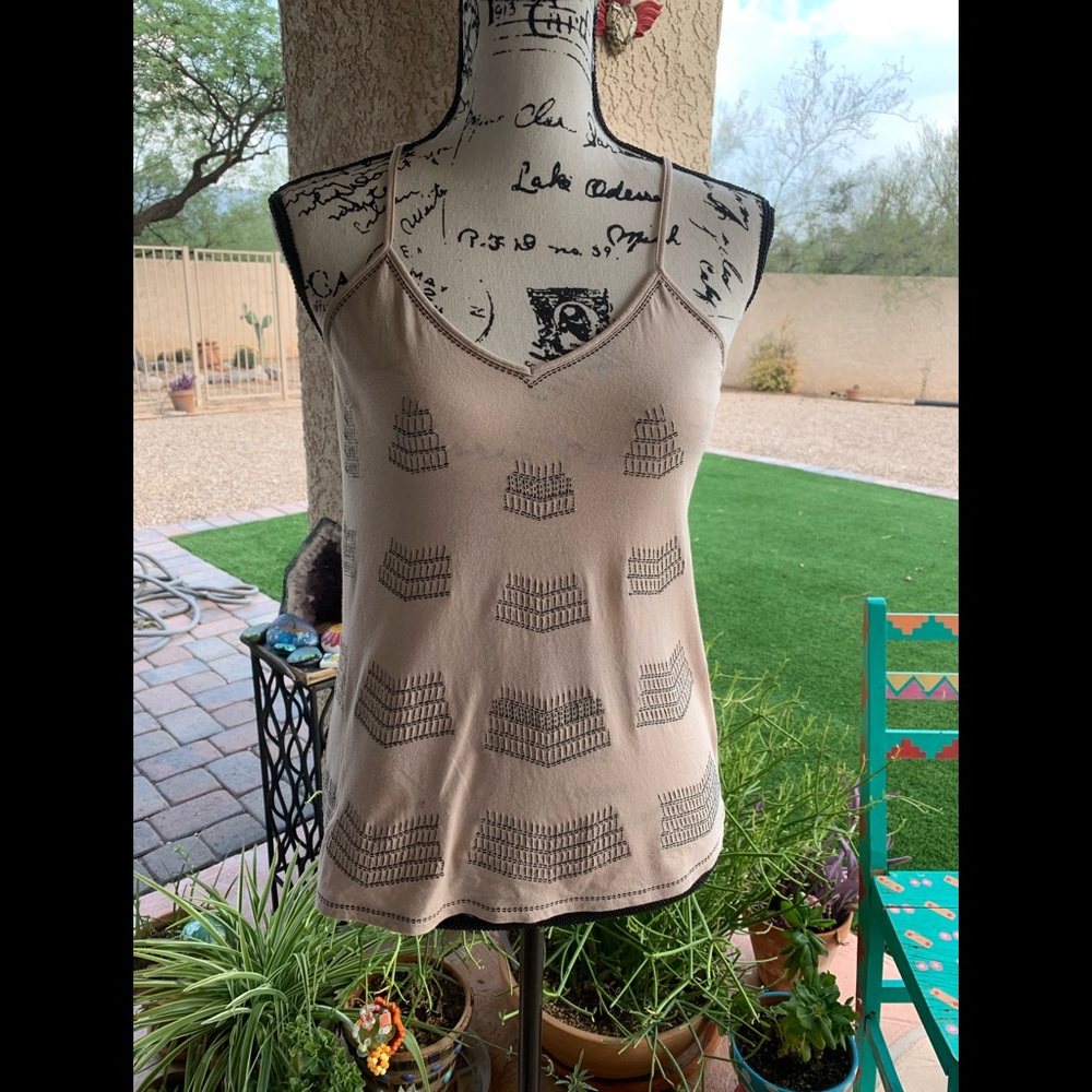 Express sequin and embroidered cream tank top